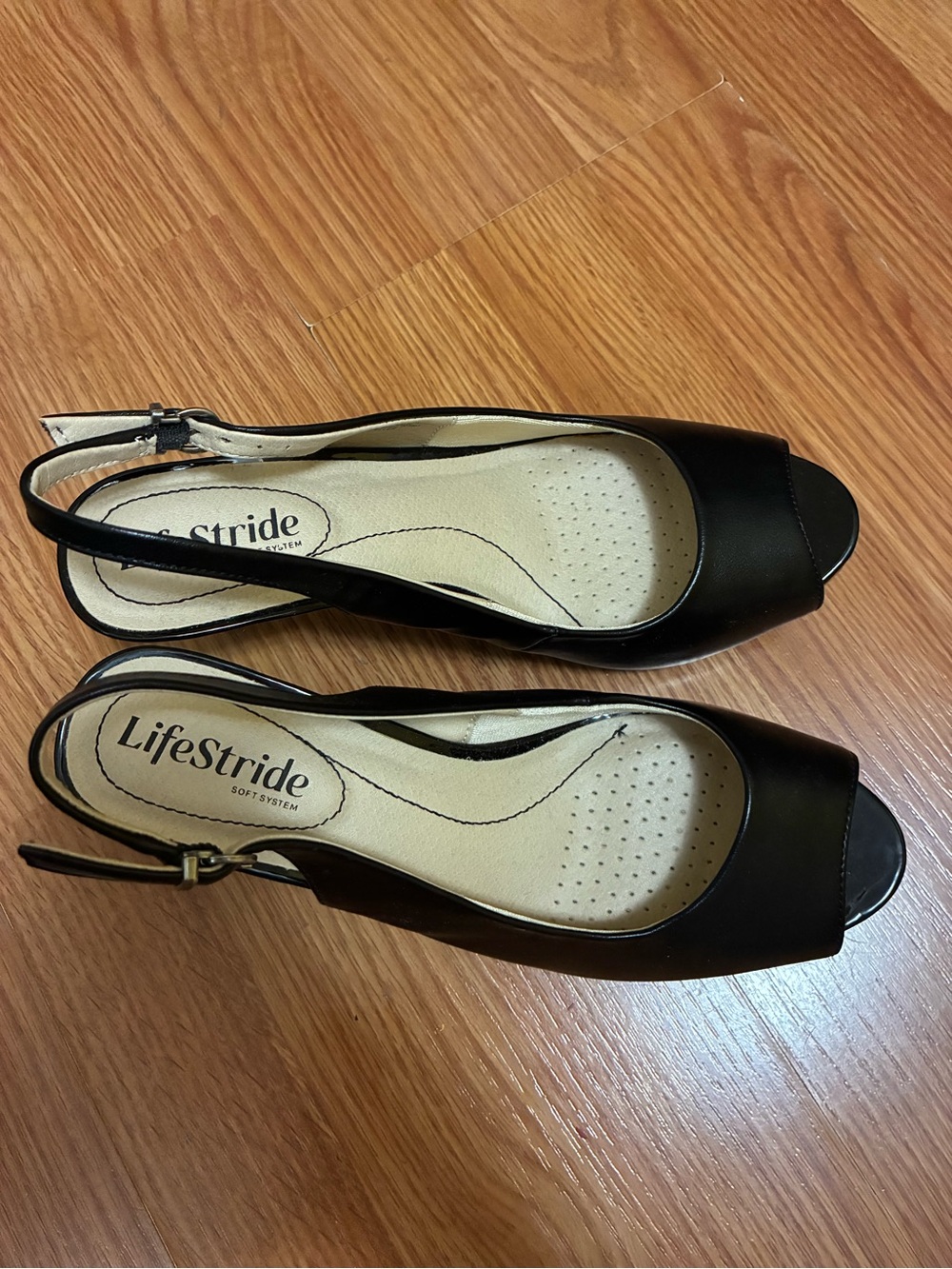 Life Stride Black Open-Toe Slingback Flats